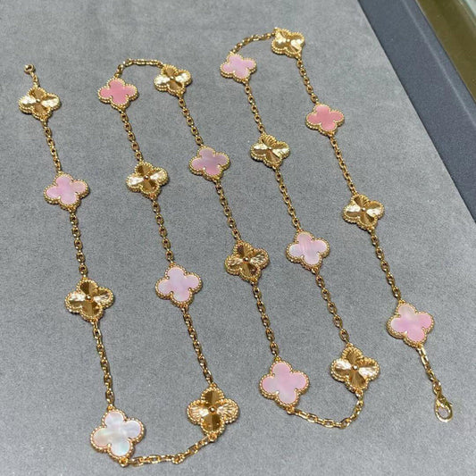 [Amore]CLOVER 20 MOTIFS LASER PINK MOP NECKLACE
