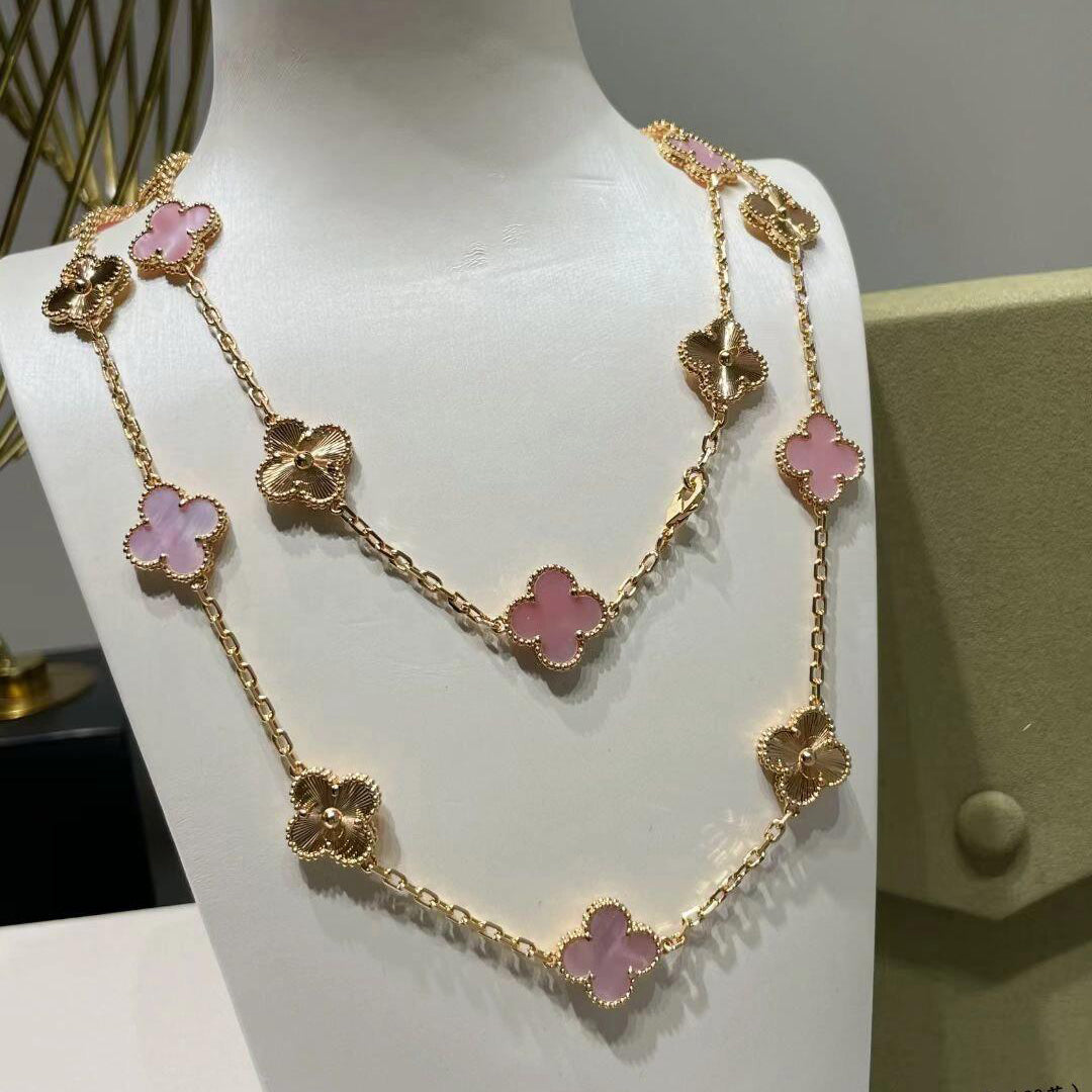 [Amore]CLOVER 20 MOTIFS LASER PINK MOP NECKLACE