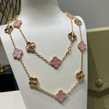 [Amore]CLOVER 20 MOTIFS LASER PINK MOP NECKLACE