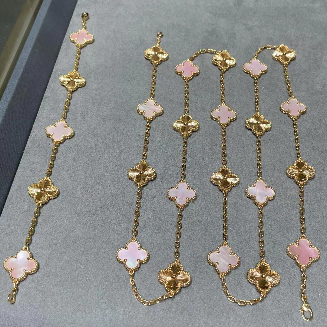 [Amore]CLOVER 20 MOTIFS LASER PINK MOP NECKLACE