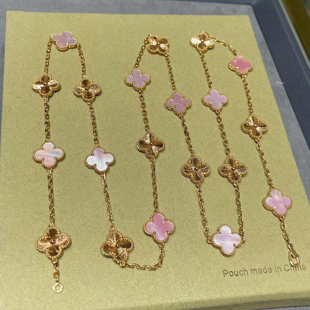 [Amore]CLOVER 20 MOTIFS LASER PINK MOP NECKLACE