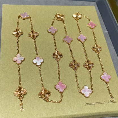 [Amore]CLOVER 20 MOTIFS LASER PINK MOP NECKLACE
