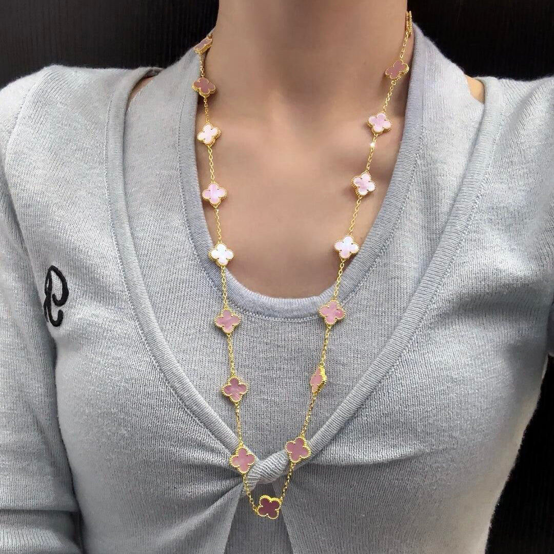 [Amore]CLOVER 20 MOTIFS PINK MOP NECKLACE