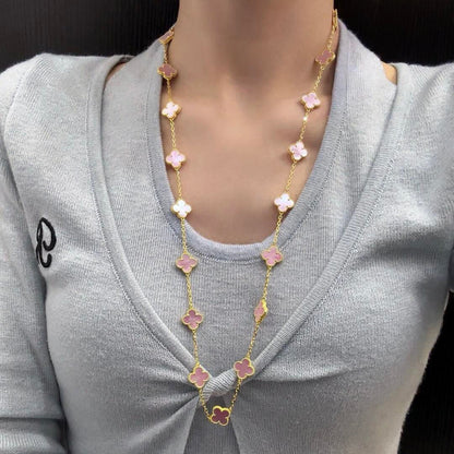 [Amore]CLOVER 20 MOTIFS PINK MOP NECKLACE
