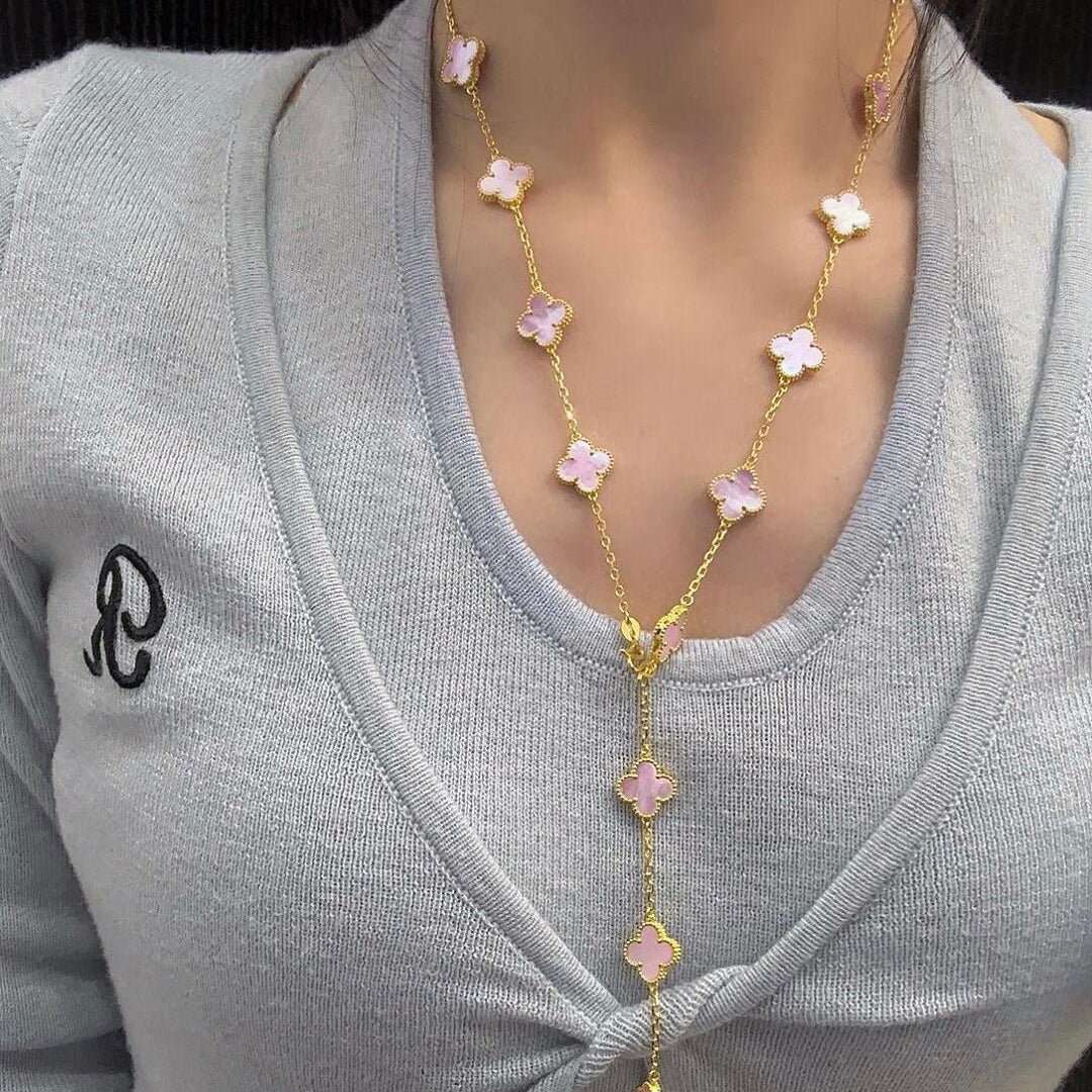 [Amore]CLOVER 20 MOTIFS PINK MOP NECKLACE