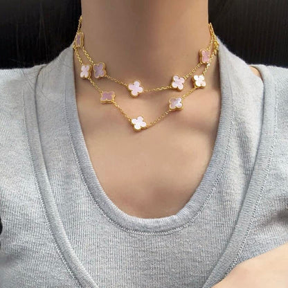 [Amore]CLOVER 20 MOTIFS PINK MOP NECKLACE