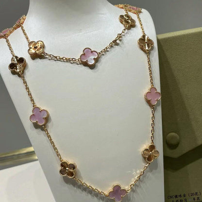 [Amore]CLOVER 20 MOTIFS LASER PINK MOP NECKLACE