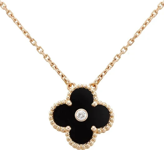 [Amore]CLOVER 15MM DIAMOND ONYX NECKLACE