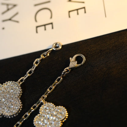 [Amore]CLOVER BRACELET 5 MOTIF SILVER DIAMOND PAVED