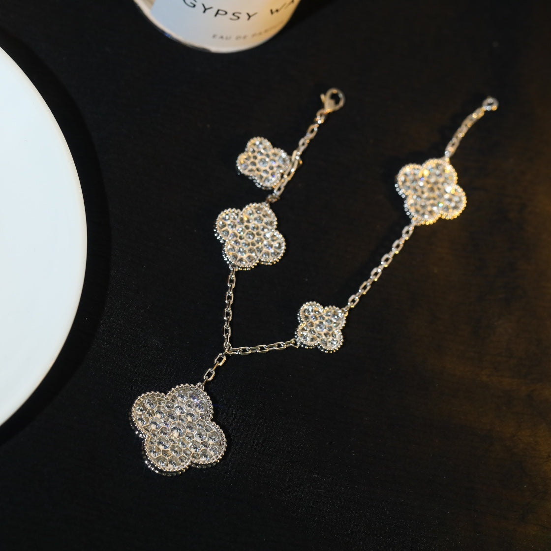 [Amore]CLOVER BRACELET 5 MOTIF SILVER DIAMOND PAVED