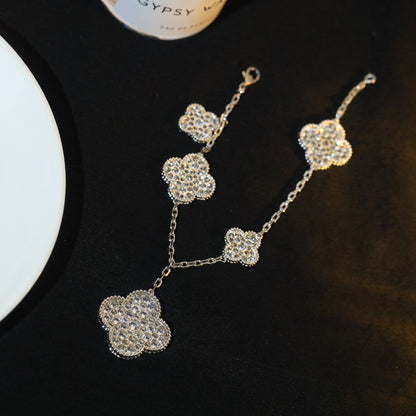 [Amore]CLOVER BRACELET 5 MOTIF SILVER DIAMOND PAVED