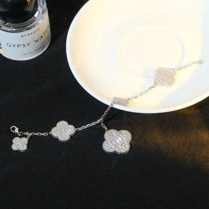 [Amore]CLOVER BRACELET 5 MOTIF SILVER DIAMOND PAVED