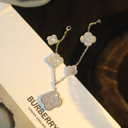 [Amore]CLOVER BRACELET 5 MOTIF SILVER DIAMOND PAVED