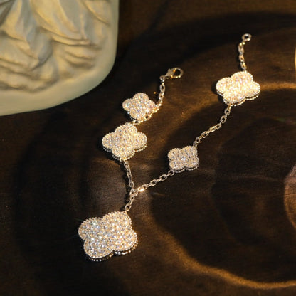 [Amore]CLOVER BRACELET 5 MOTIF SILVER DIAMOND PAVED