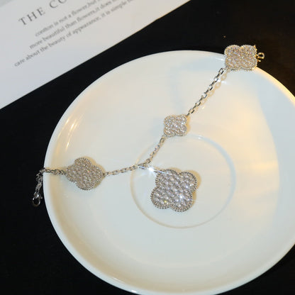 [Amore]CLOVER BRACELET 5 MOTIF SILVER DIAMOND PAVED