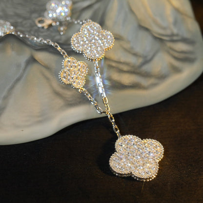 [Amore]CLOVER BRACELET 5 MOTIF SILVER DIAMOND PAVED