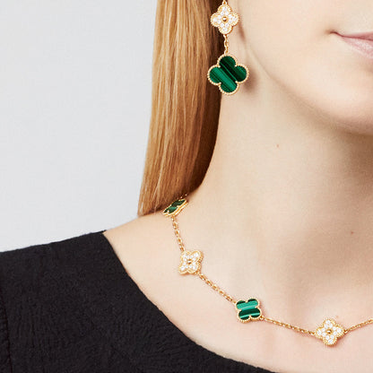 [Amore]CLOVER 10 MOTIFS MALACHITE DIAMOND NECKLACE