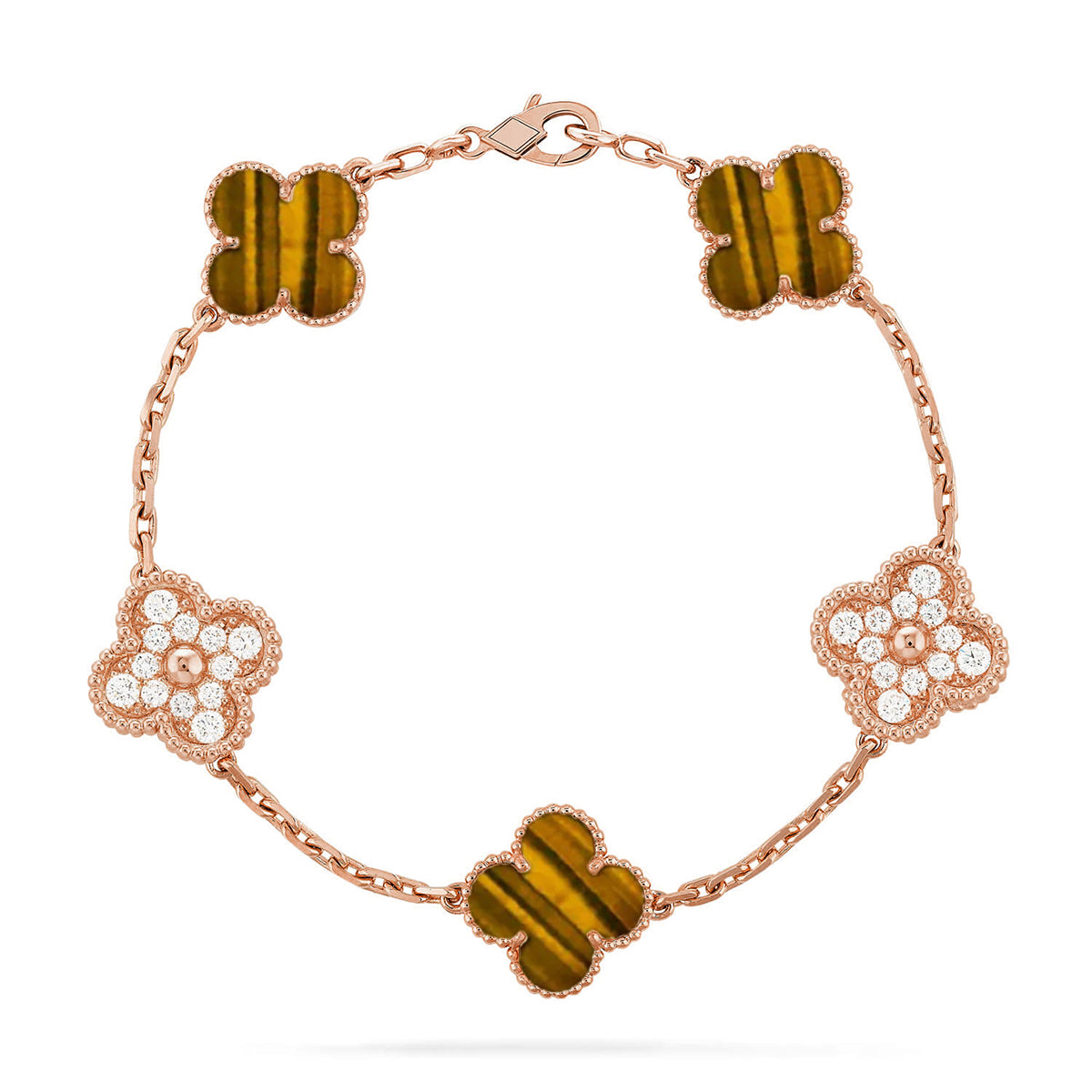 [Amore] CLOVER 5 MOTIFS TIGER EYE BRACELET COLLECTION