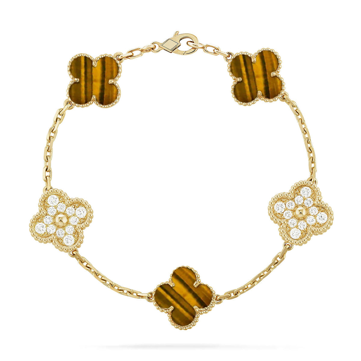 [Amore] CLOVER 5 MOTIFS TIGER EYE BRACELET COLLECTION