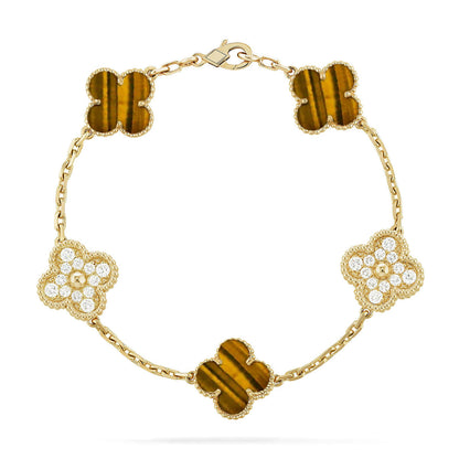 [Amore] CLOVER 5 MOTIFS TIGER EYE BRACELET COLLECTION