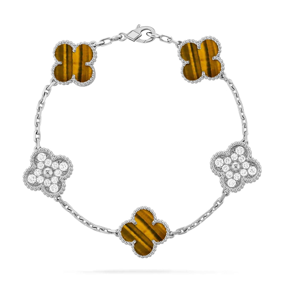 [Amore] CLOVER 5 MOTIFS TIGER EYE BRACELET COLLECTION