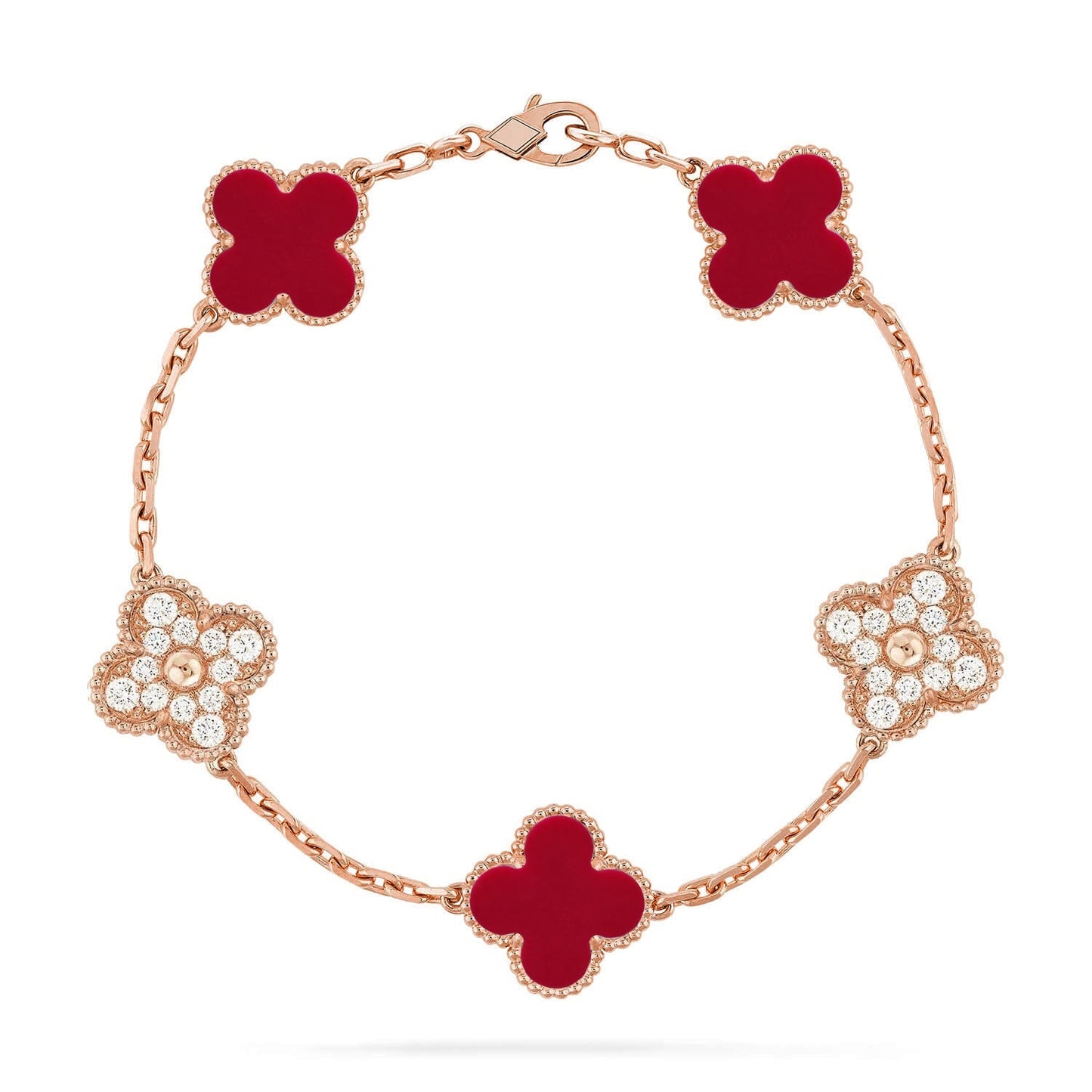 [Amore] CLOVER 5 MOTIF RED CORNELIAN BRACELET COLLECTION