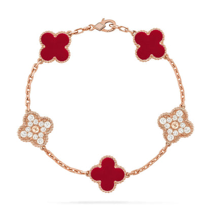 [Amore] CLOVER 5 MOTIF RED CORNELIAN BRACELET COLLECTION