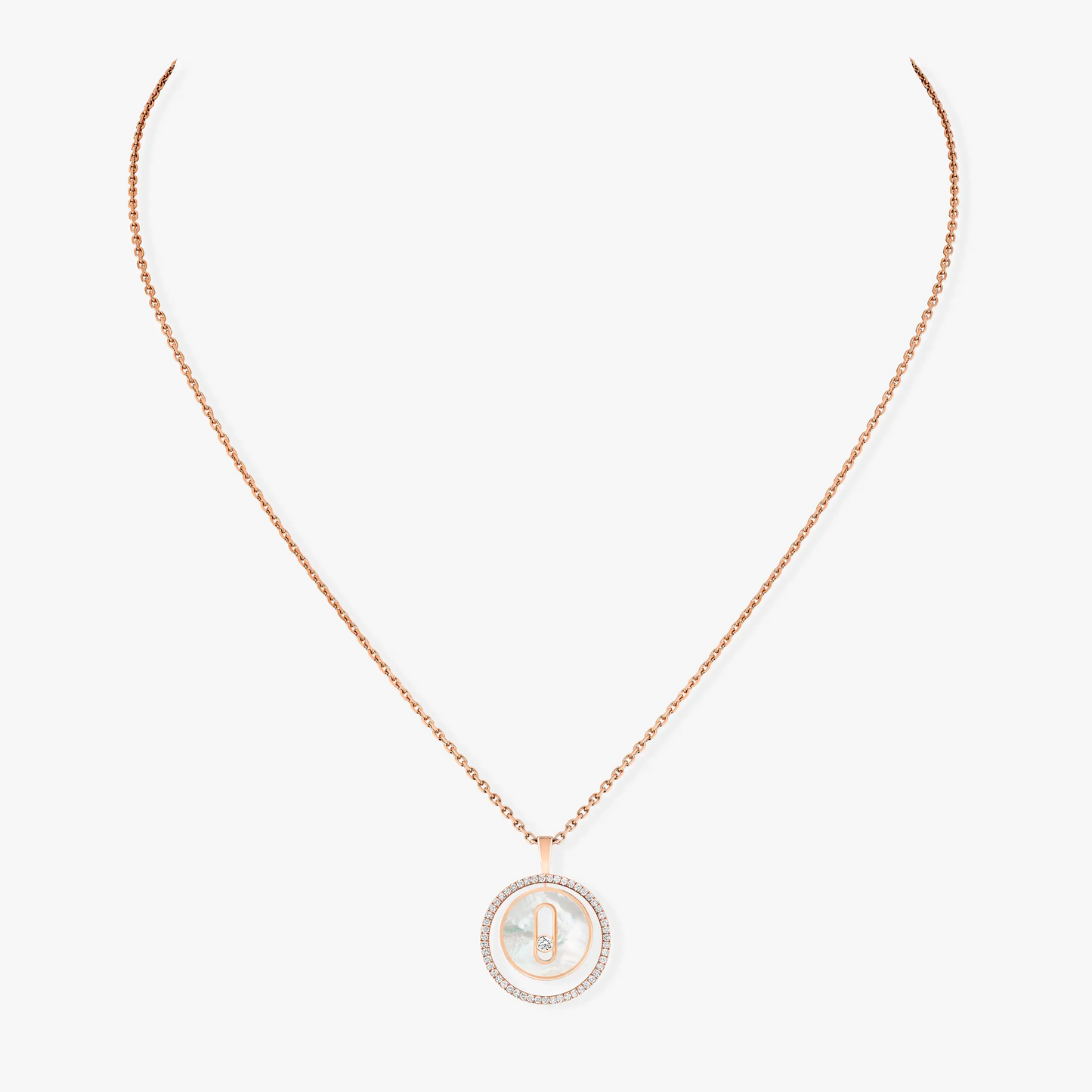 [Amore]LUCKY MOVE 1 DIAMOND WHITE MOTHER OF PEARL PINK GOLD DIAMOND NECKLACE