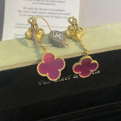 [Amore]NEW CLOVER 2 MOTIF PINK ENAMEL EARRINGS