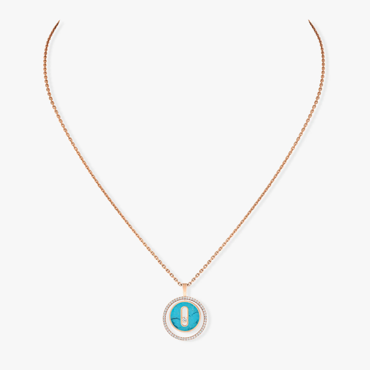 [Amore]LUCKY MOVE 1 DIAMOND TURQUOISE PINK GOLD DIAMOND NECKLACE