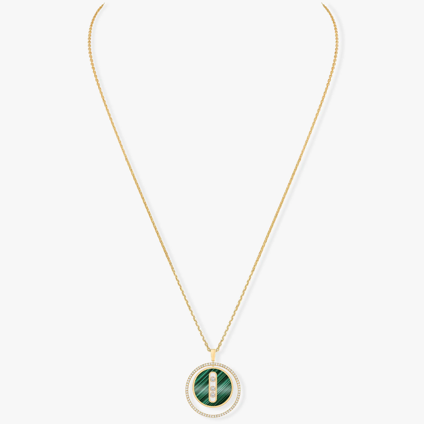 [Amore]LUCKY MOVE 3 DIAMOND MALACHITE GOLD DIAMOND NECKLACE