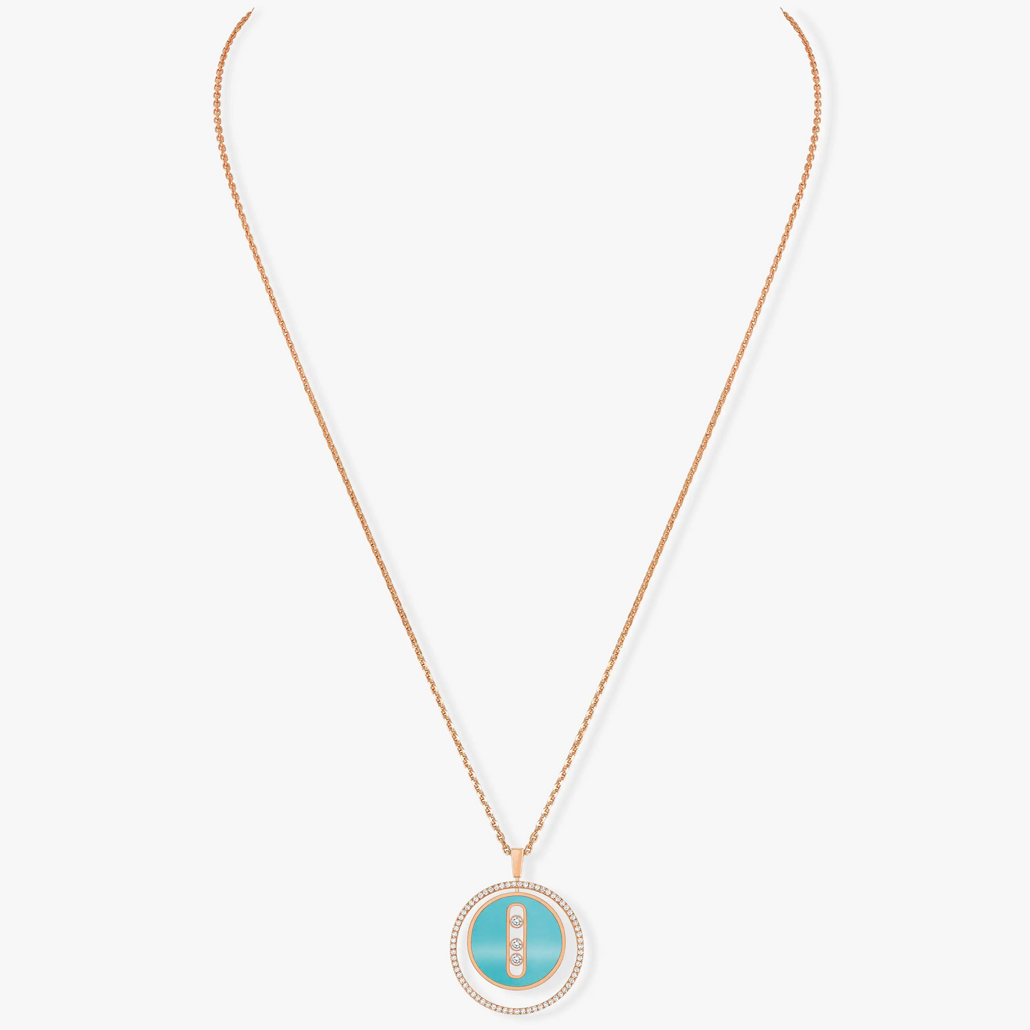 [Amore]LUCKY MOVE 3 DIAMONDS TURQUOISE PINK GOLD DIAMOND NECKLACE