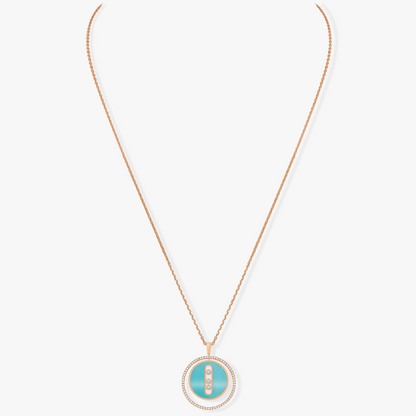 [Amore]LUCKY MOVE 3 DIAMONDS TURQUOISE PINK GOLD DIAMOND NECKLACE