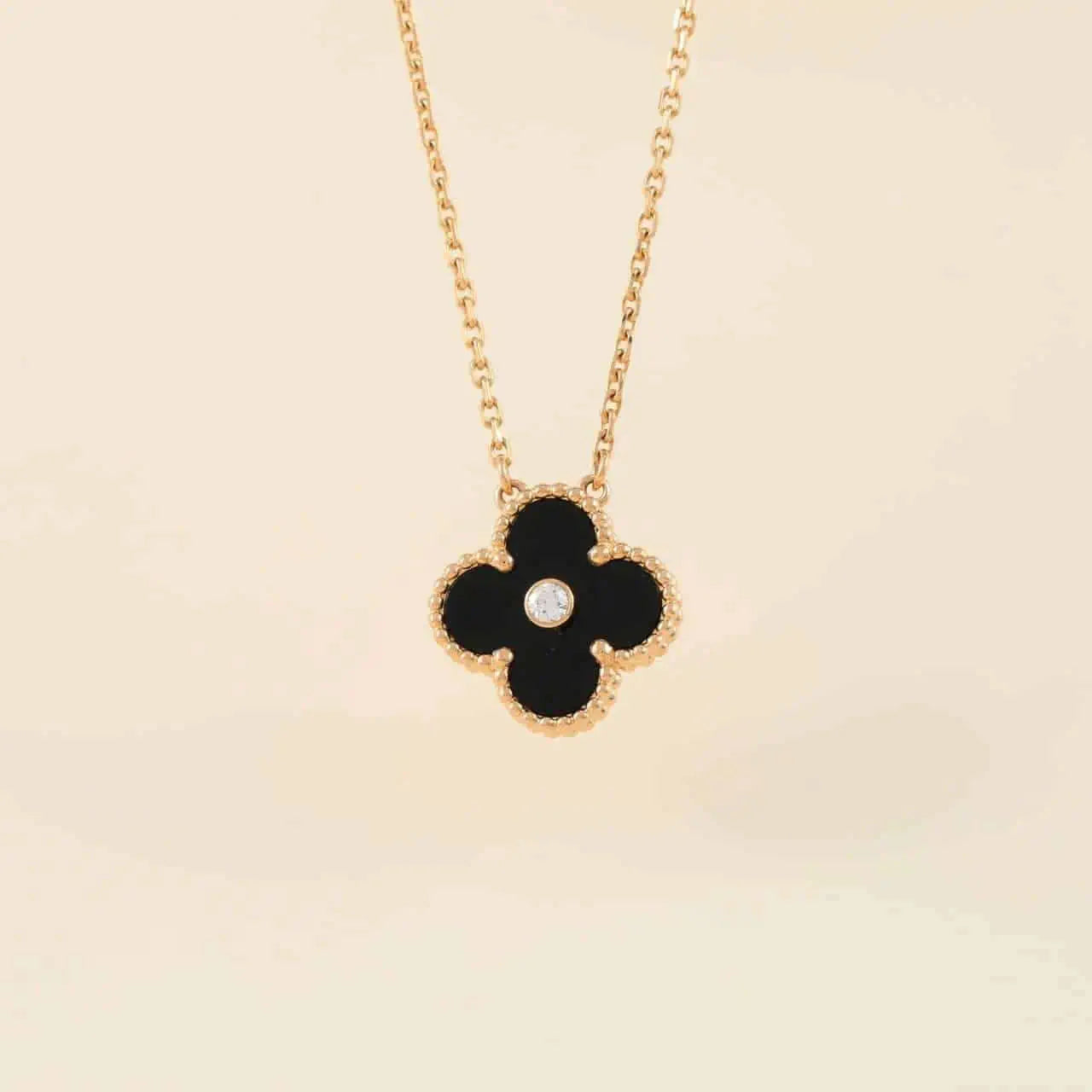 [Amore]CLOVER 15MM DIAMOND ONYX NECKLACE