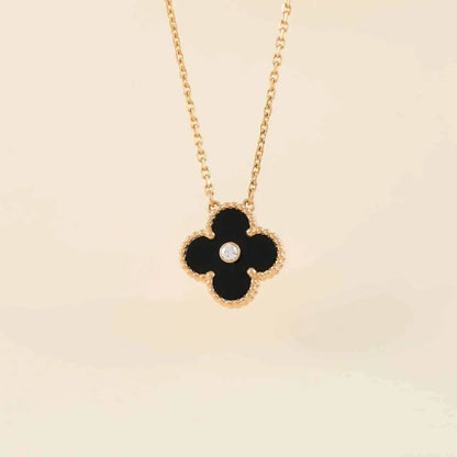 [Amore]CLOVER 15MM DIAMOND ONYX NECKLACE