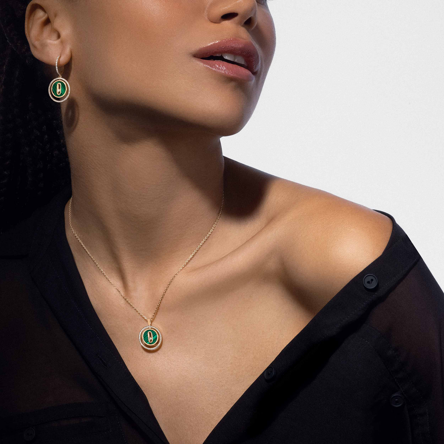 [Amore]LUCKY MOVE 1 DIAMOND MALACHITE GOLD DIAMOND NECKLACE