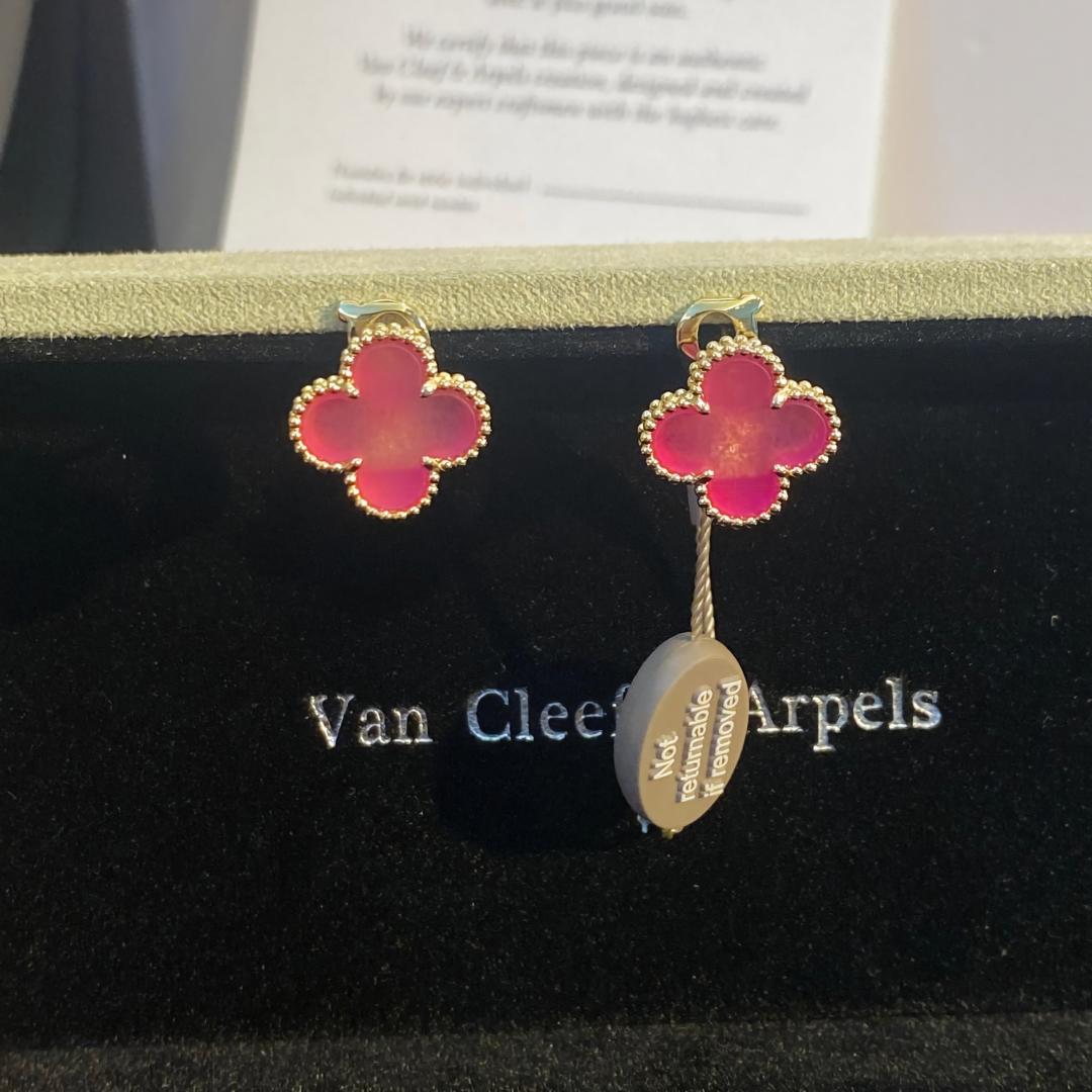 [Amore]NEW CLOVER 15MM PINK ENAMEL STUD EARRINGS