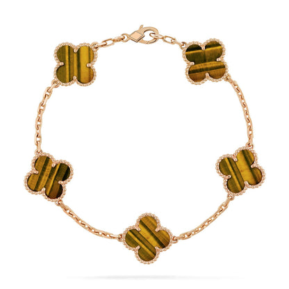 [Amore] CLOVER 5 MOTIFS TIGER EYE BRACELET COLLECTION