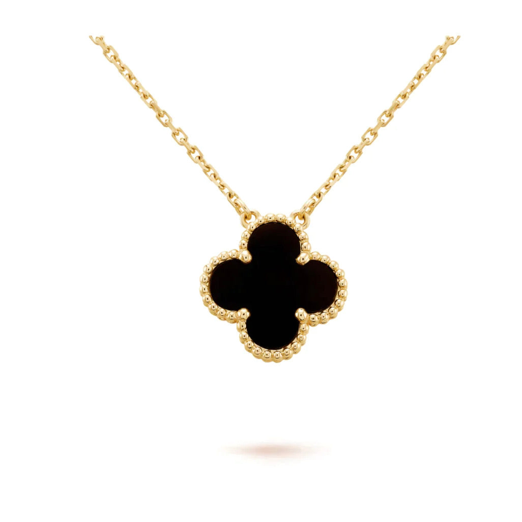 [Amore]CLOVER 15MM BLACK ONYX SINGLE FLOWER NECKLACE