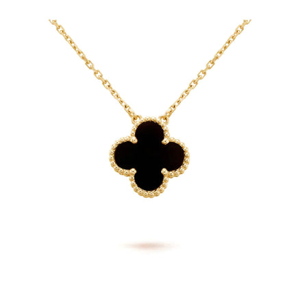 [Amore]CLOVER 15MM BLACK ONYX SINGLE FLOWER NECKLACE