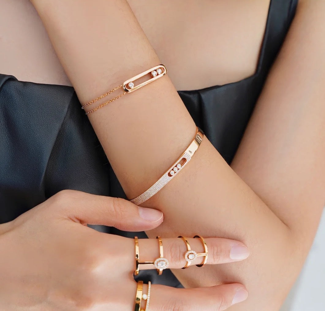[Amore]Move Noa Rose Gold Pavé Diamond Bangle Bracelet