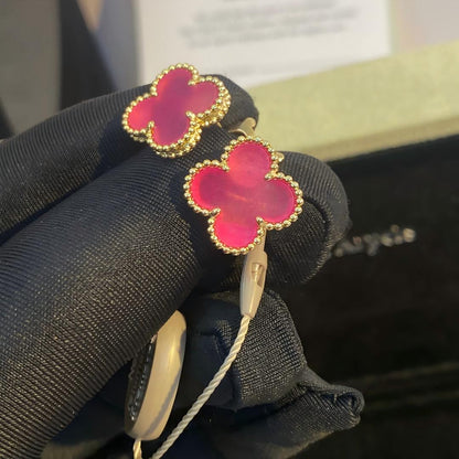 [Amore]NEW CLOVER 15MM PINK ENAMEL STUD EARRINGS