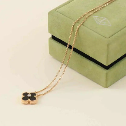 [Amore]CLOVER 15MM DIAMOND ONYX NECKLACE
