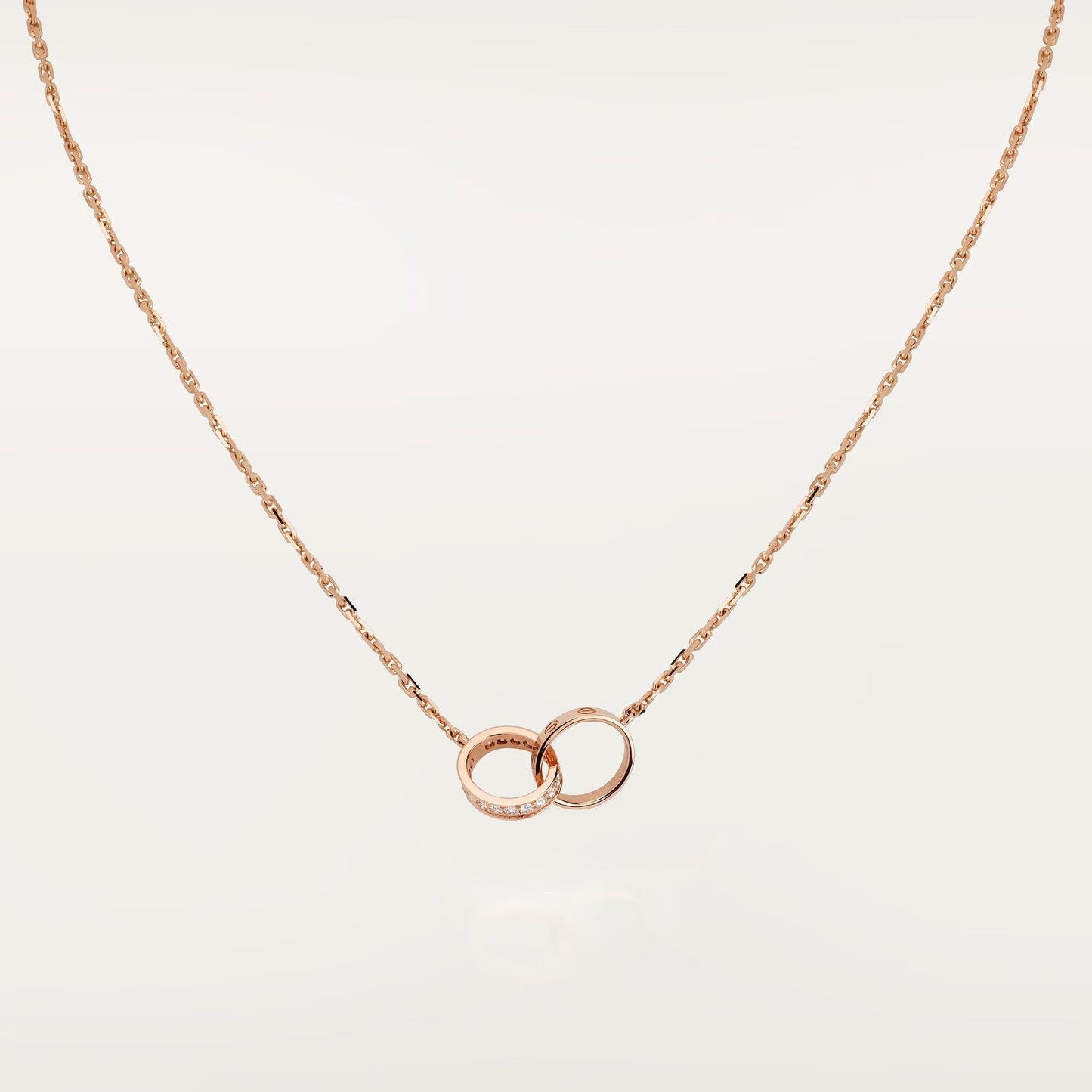 [Amore]LOVE DOUBLE RING HALF DIAMOND NECKLACE