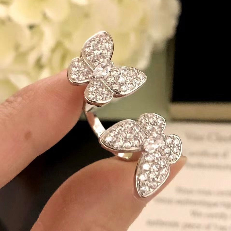 [Amore]TWIN SILVER BUTTERFLY DIAMOND RING