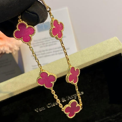 [Amore]NEW CLOVER 5 MOTIFS PINK ENAMEL BRACELET