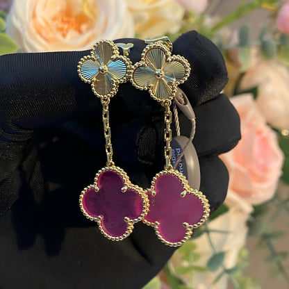 [Amore]NEW CLOVER 2 MOTIF PINK ENAMEL EARRINGS