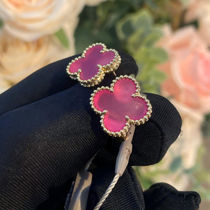 [Amore]NEW CLOVER 15MM PINK ENAMEL STUD EARRINGS