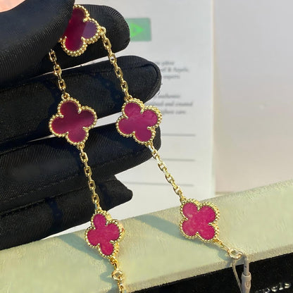 [Amore]NEW CLOVER 5 MOTIFS PINK ENAMEL BRACELET