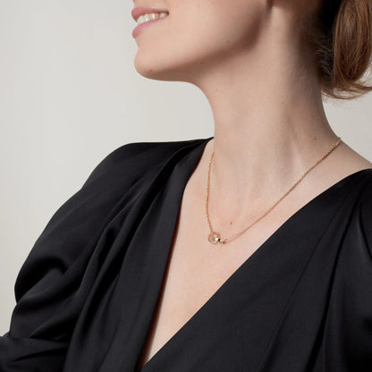[Amore]LOVE DOUBLE RING HALF DIAMOND NECKLACE